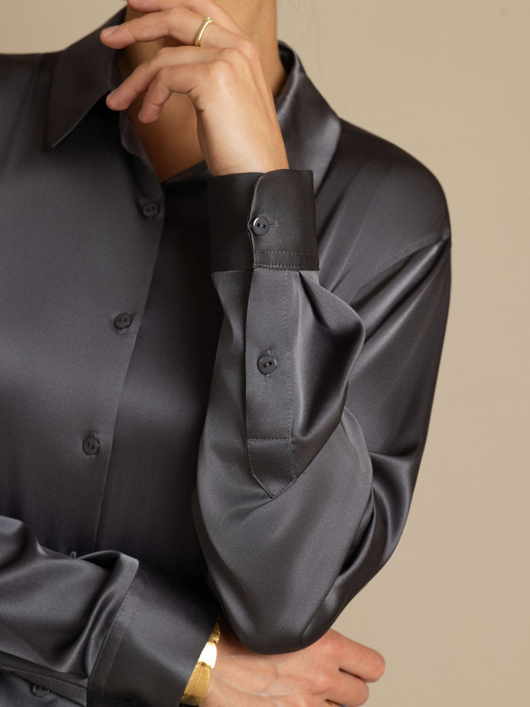 19Momme Soie Basique Col Militaire Chemise