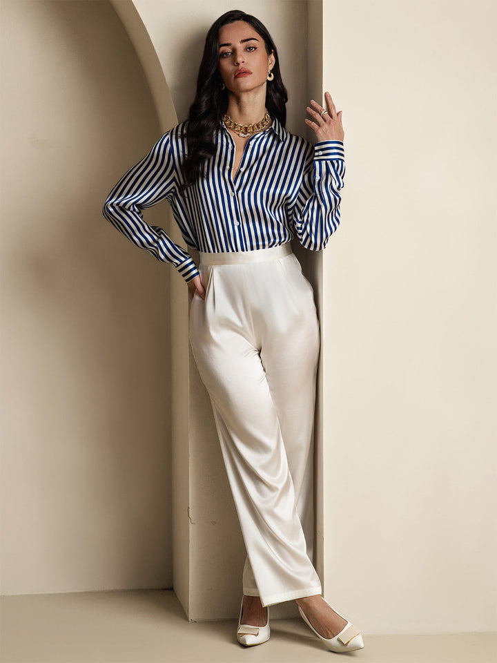 19Momme Soie Basique Col Militaire Chemise