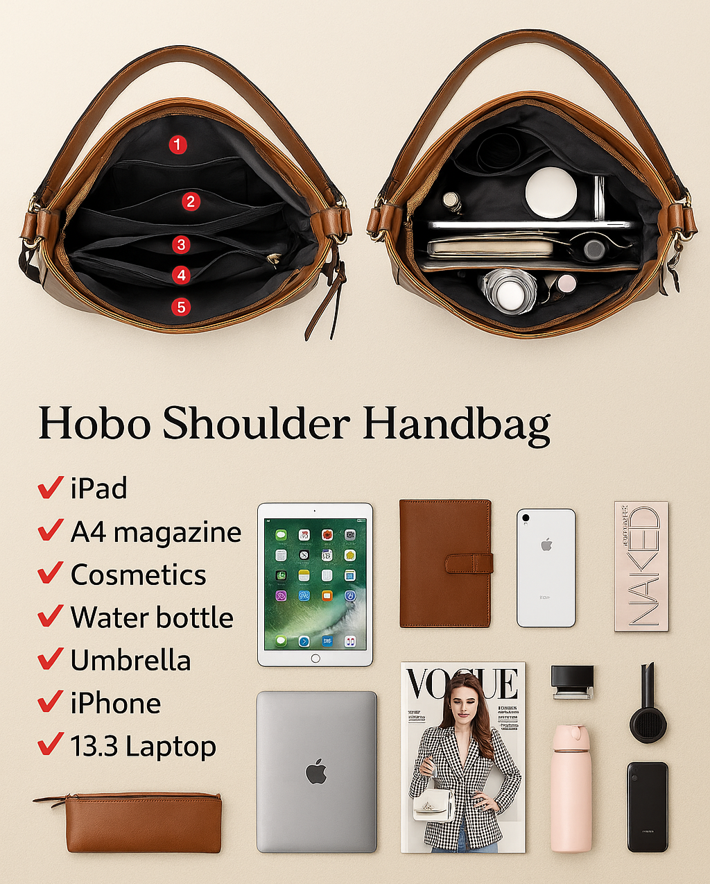 Sofia | Luxury Leather Hobo Anti-Theft Handbag + FREE Pouch Wallet