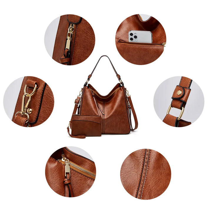 Sofia | Luxury Leather Hobo Anti-Theft Handbag + FREE Pouch Wallet
