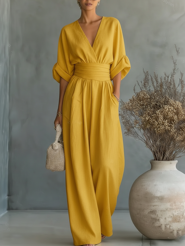 Iris | Elegant V-Neck High-Waist Jumpsuit