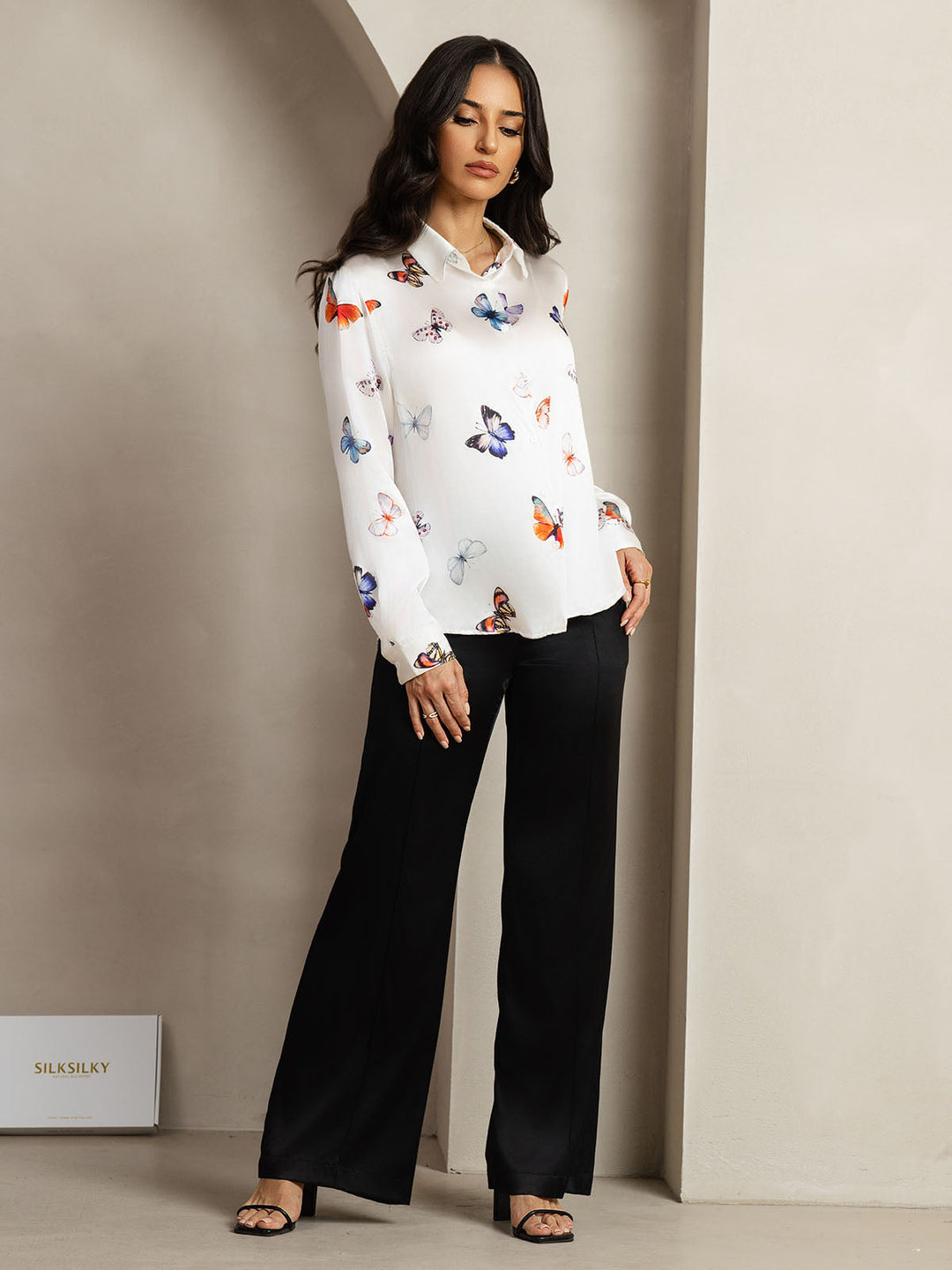 19Momme Soie Basique Col Militaire Chemise