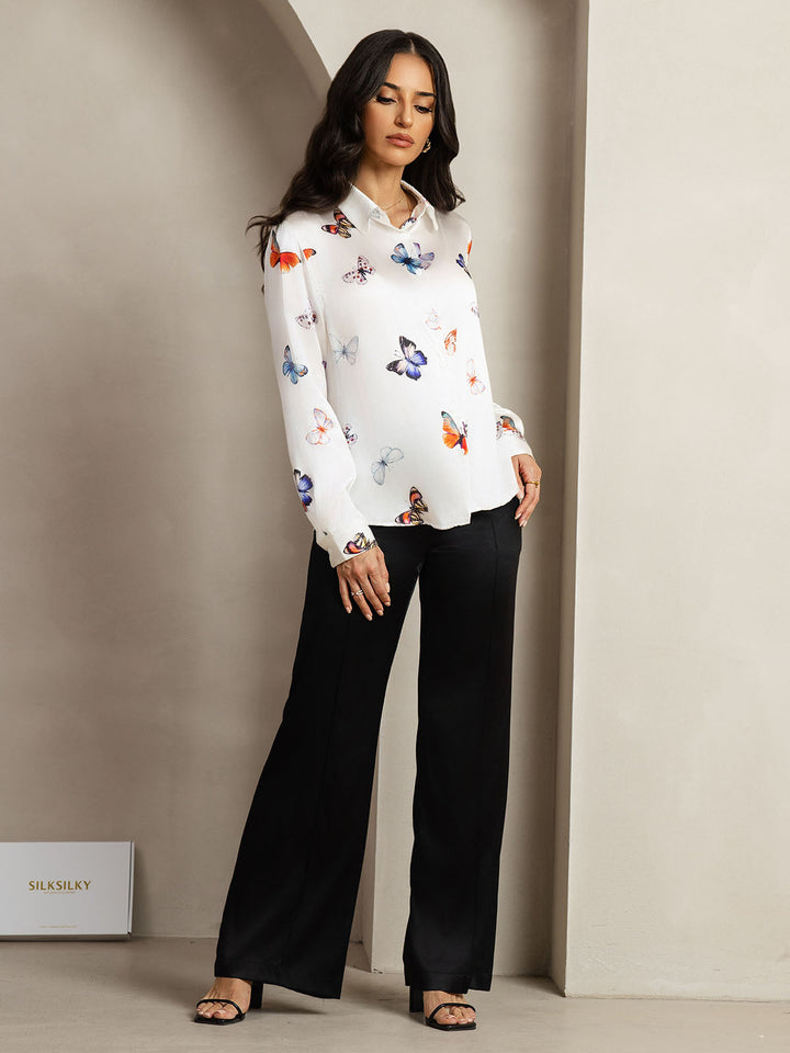 19Momme Soie Basique Col Militaire Chemise