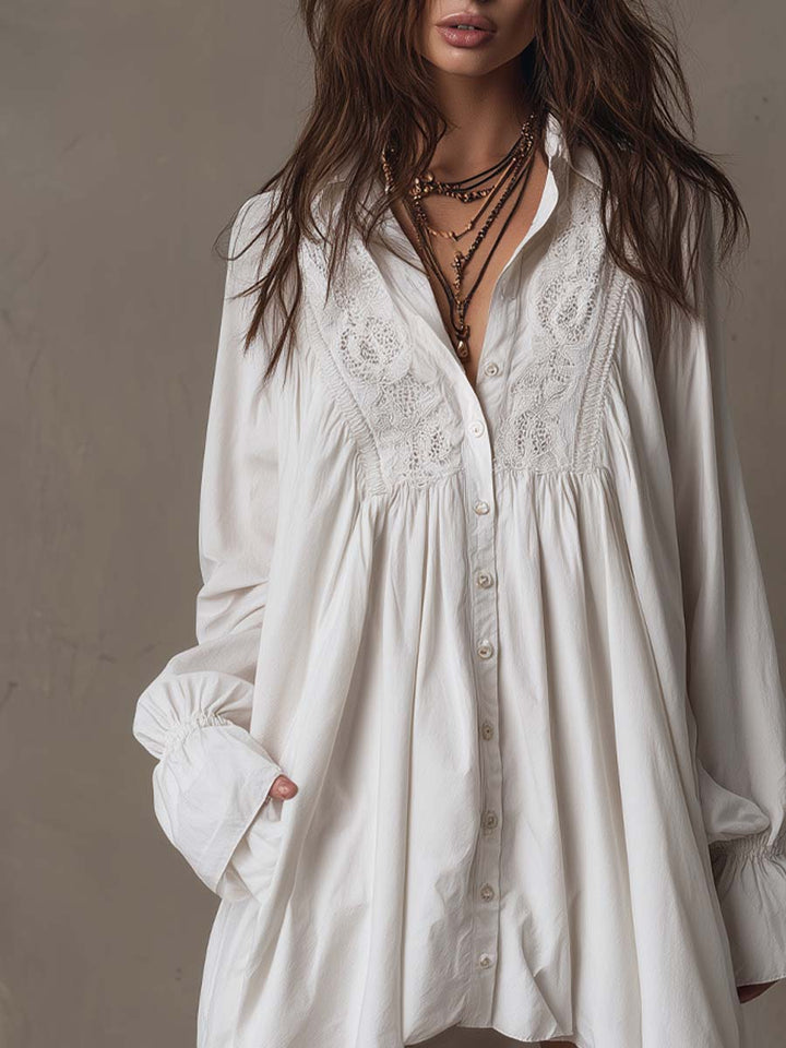Anna | Retro style Lace Irregular Hem Long sleeved Mini Dress