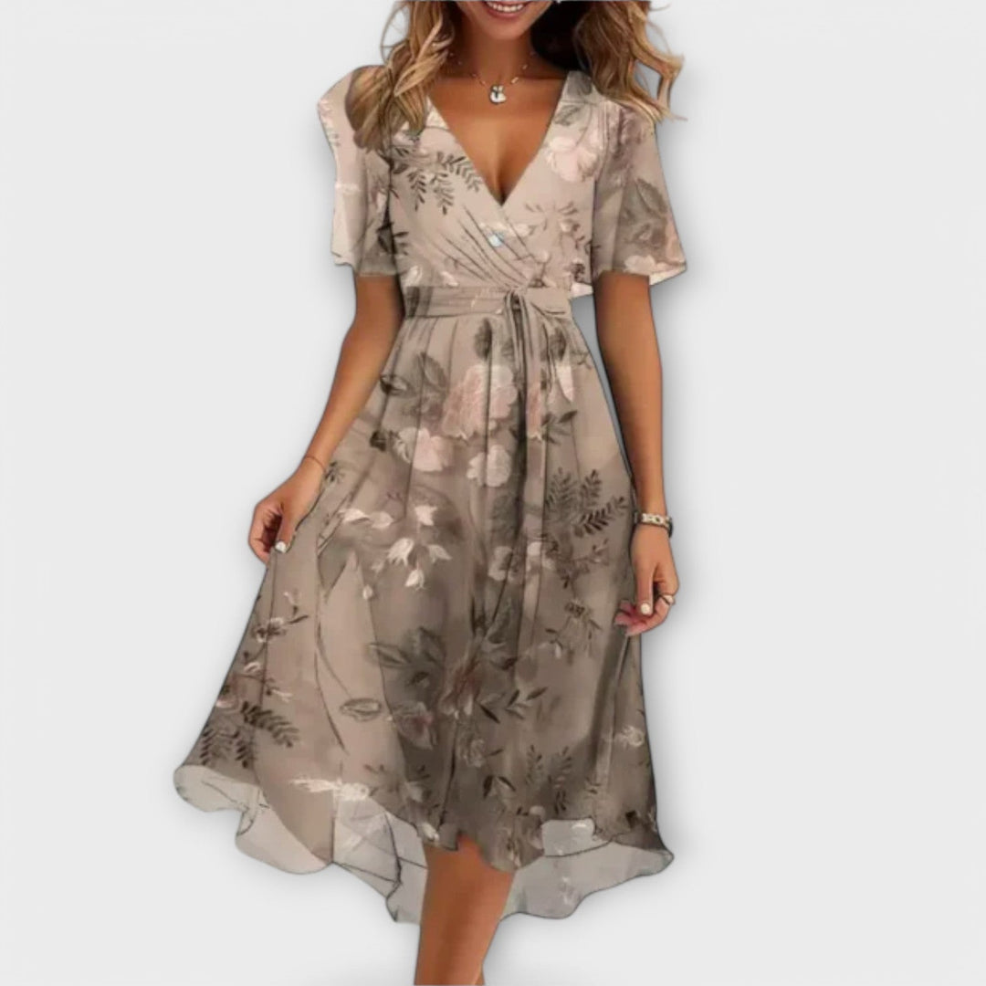 Isolde | Floral V-Neck Wrap Midi Dress