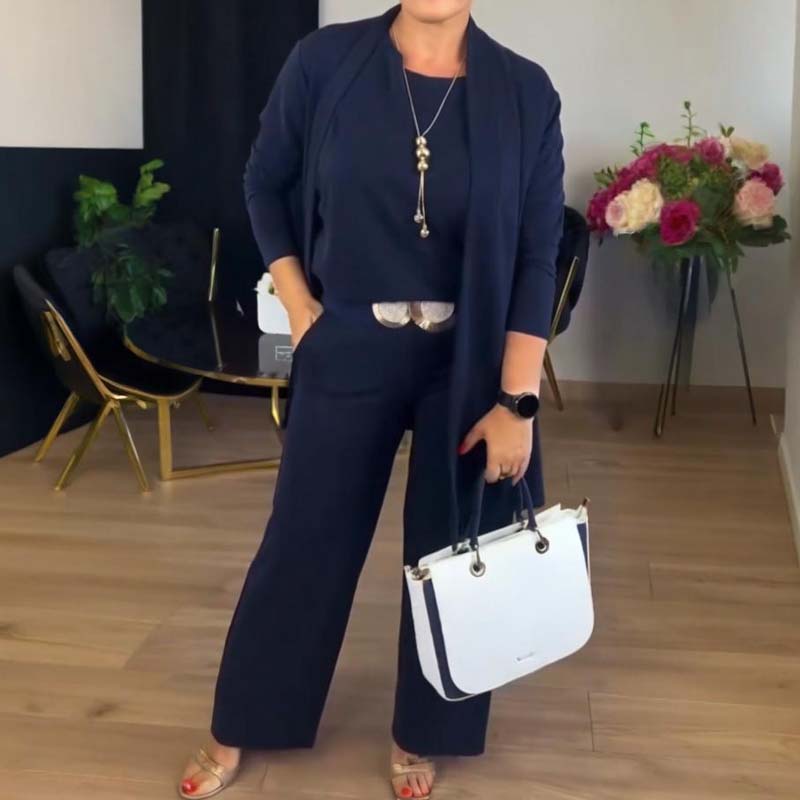 Tania | Elegant 3-piece set including long cardigan, top and pants