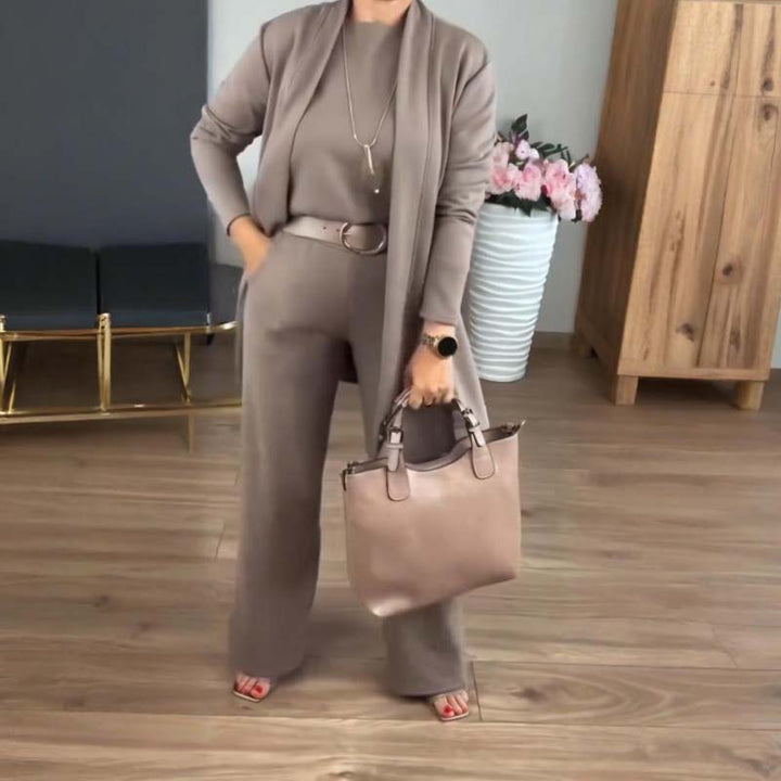 Tania | Elegant 3-piece set including long cardigan, top and pants