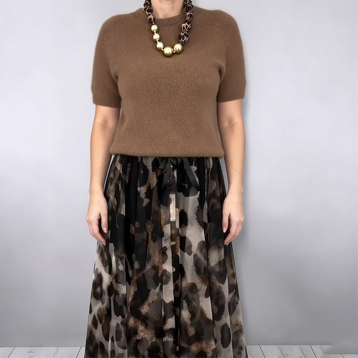 Isabella | Women's Two-Piece Sweater & Leopard Flowy Skirt Set