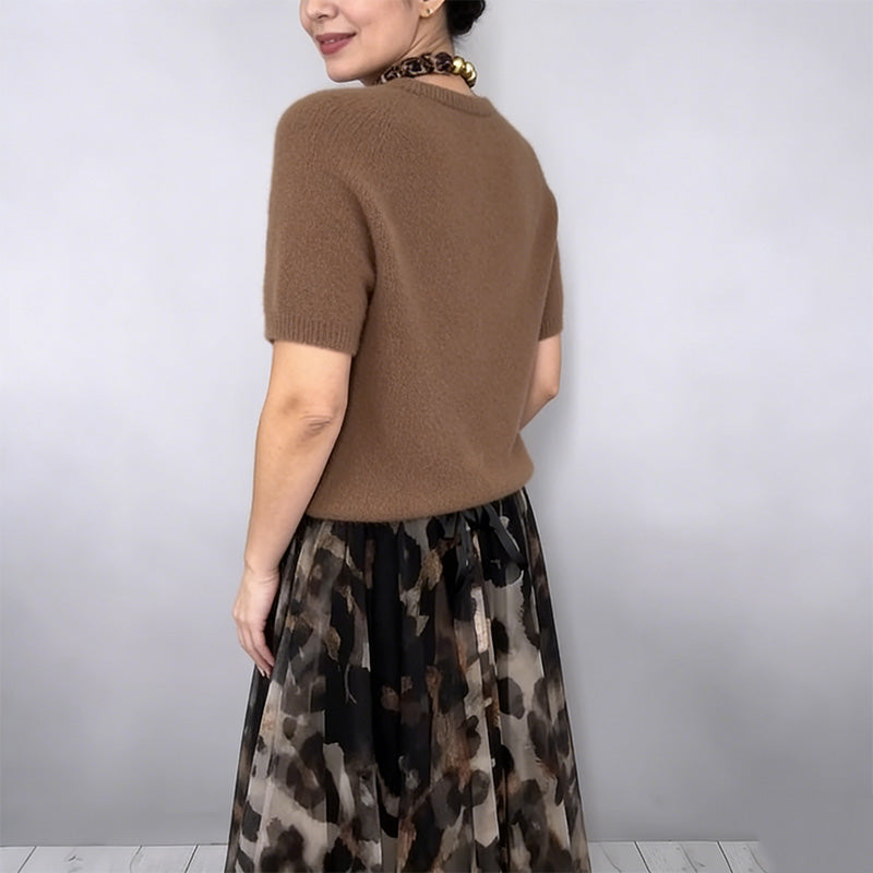 Isabella | Women's Two-Piece Sweater & Leopard Flowy Skirt Set