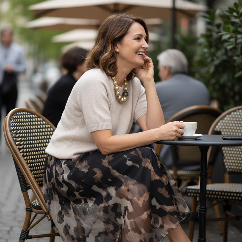 Isabella | Women's Two-Piece Sweater & Leopard Flowy Skirt Set