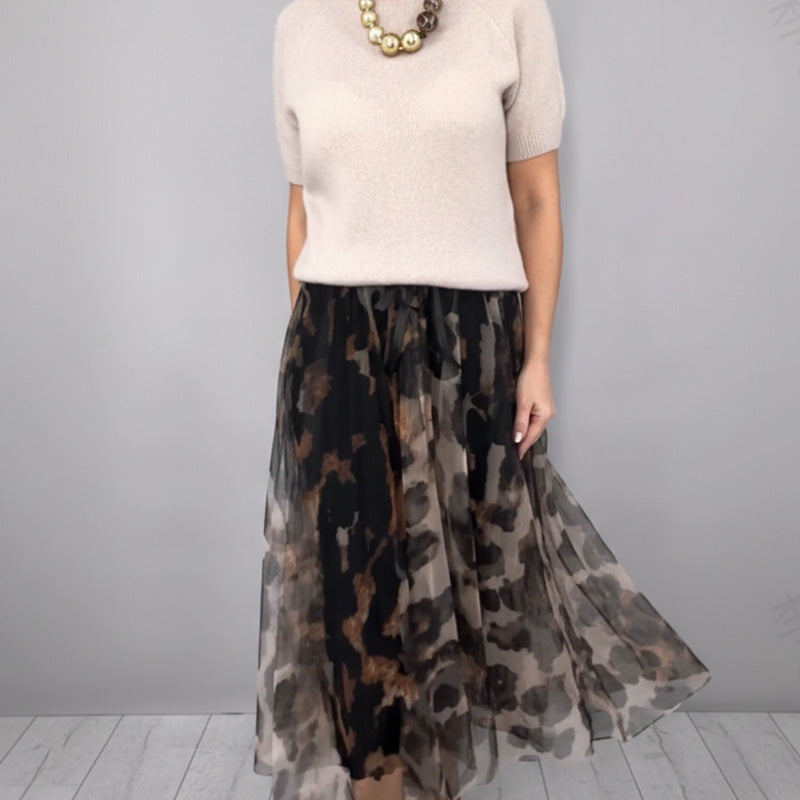 Isabella | Women's Two-Piece Sweater & Leopard Flowy Skirt Set