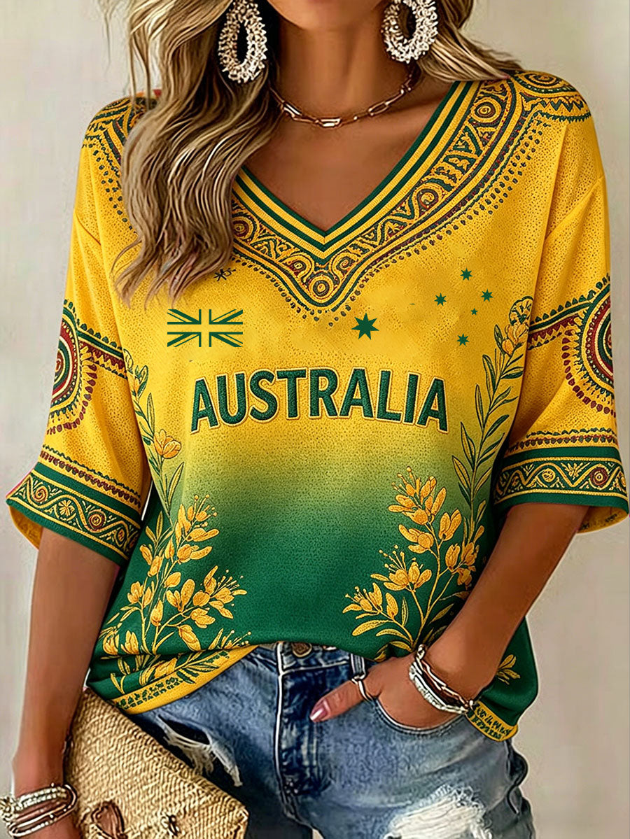 Charlotte | Australia Football Lover Art Printed V-Neck T-Shirt