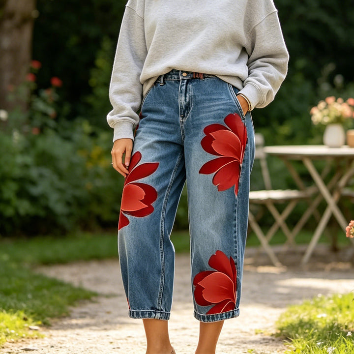 Elara | Artistic Floral Print Jeans