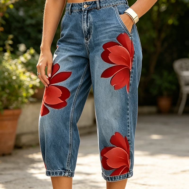 Elara | Artistic Floral Print Jeans