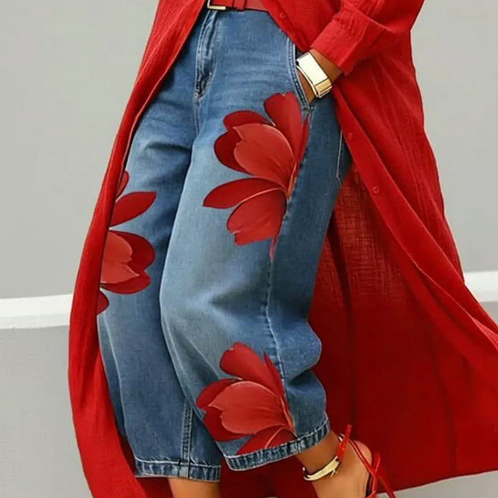 Elara | Artistic Floral Print Jeans