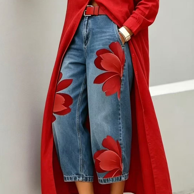 Elara | Artistic Floral Print Jeans