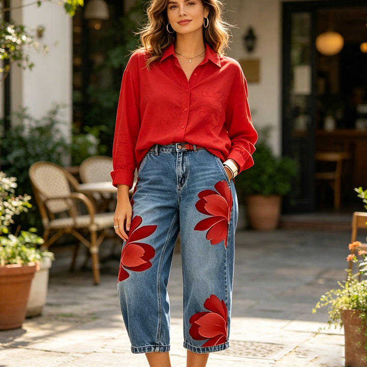 Elara | Artistic Floral Print Jeans