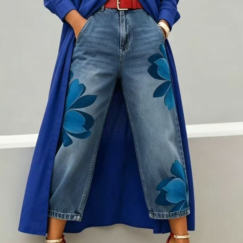 Elara | Artistic Floral Print Jeans