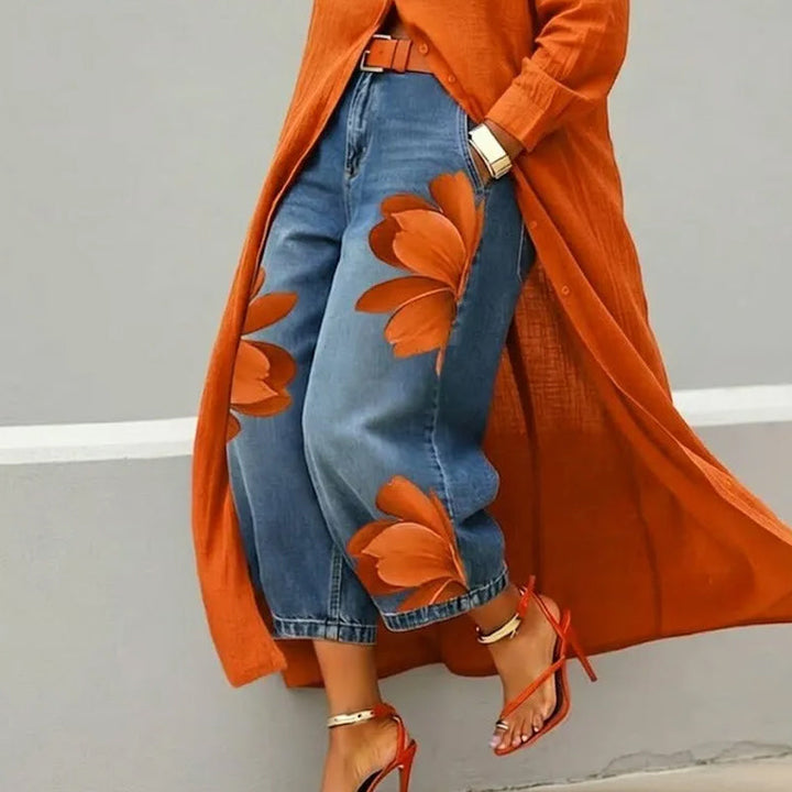Elara | Artistic Floral Print Jeans