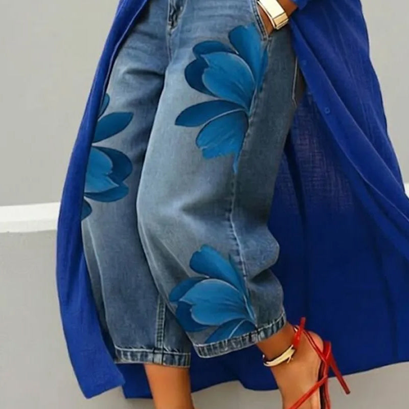 Elara | Artistic Floral Print Jeans