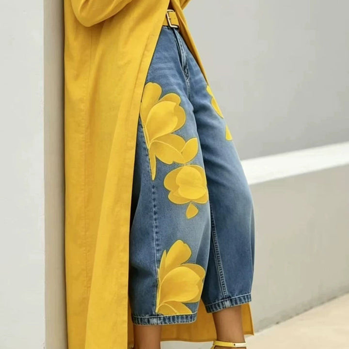 Elara | Artistic Floral Print Jeans