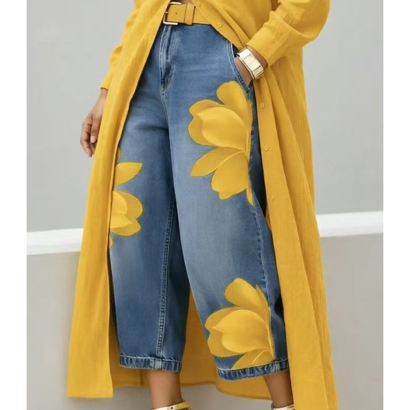 Elara | Artistic Floral Print Jeans