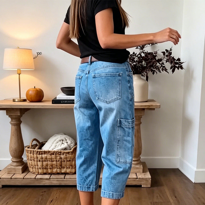 Elise | Cropped Stretch Denim Trousers