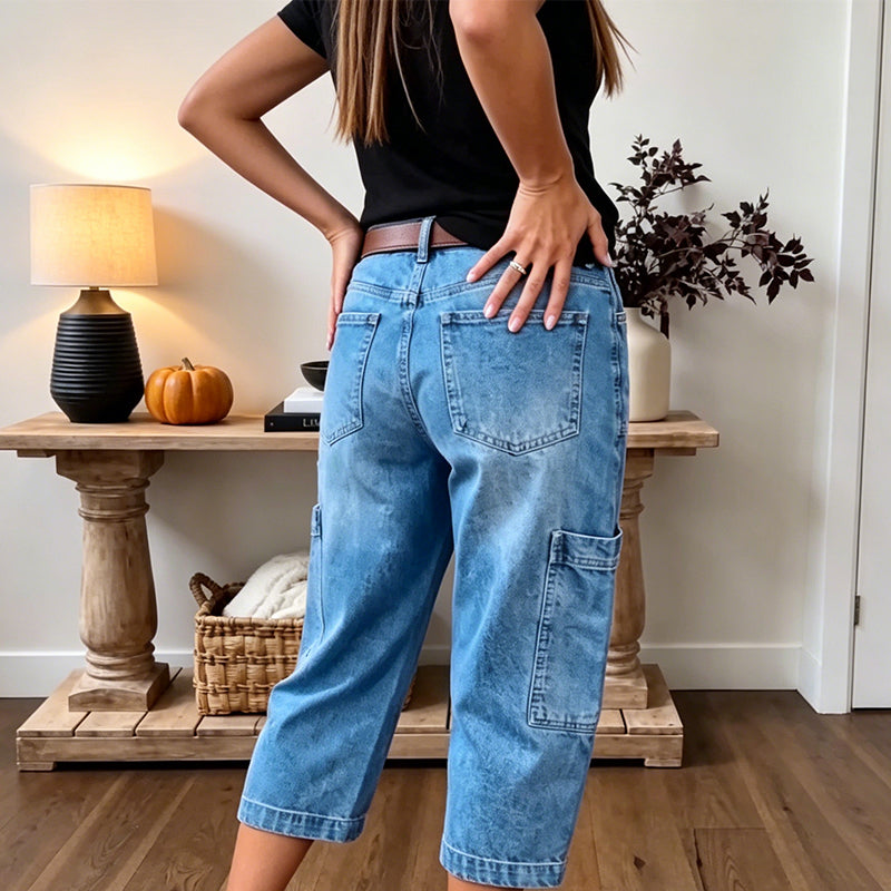 Elise | Cropped Stretch Denim Trousers