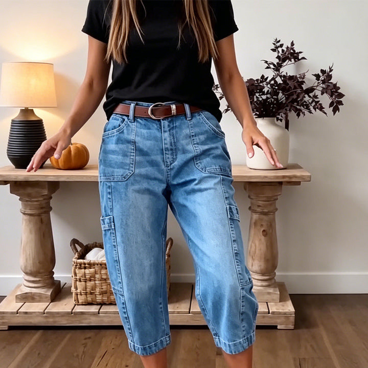 Elise | Cropped Stretch Denim Trousers