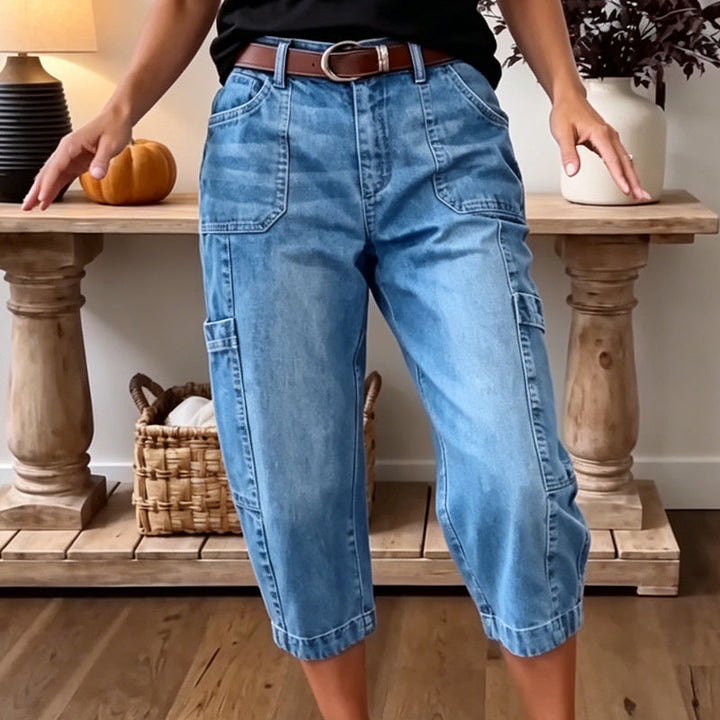 Elise | Cropped Stretch Denim Trousers